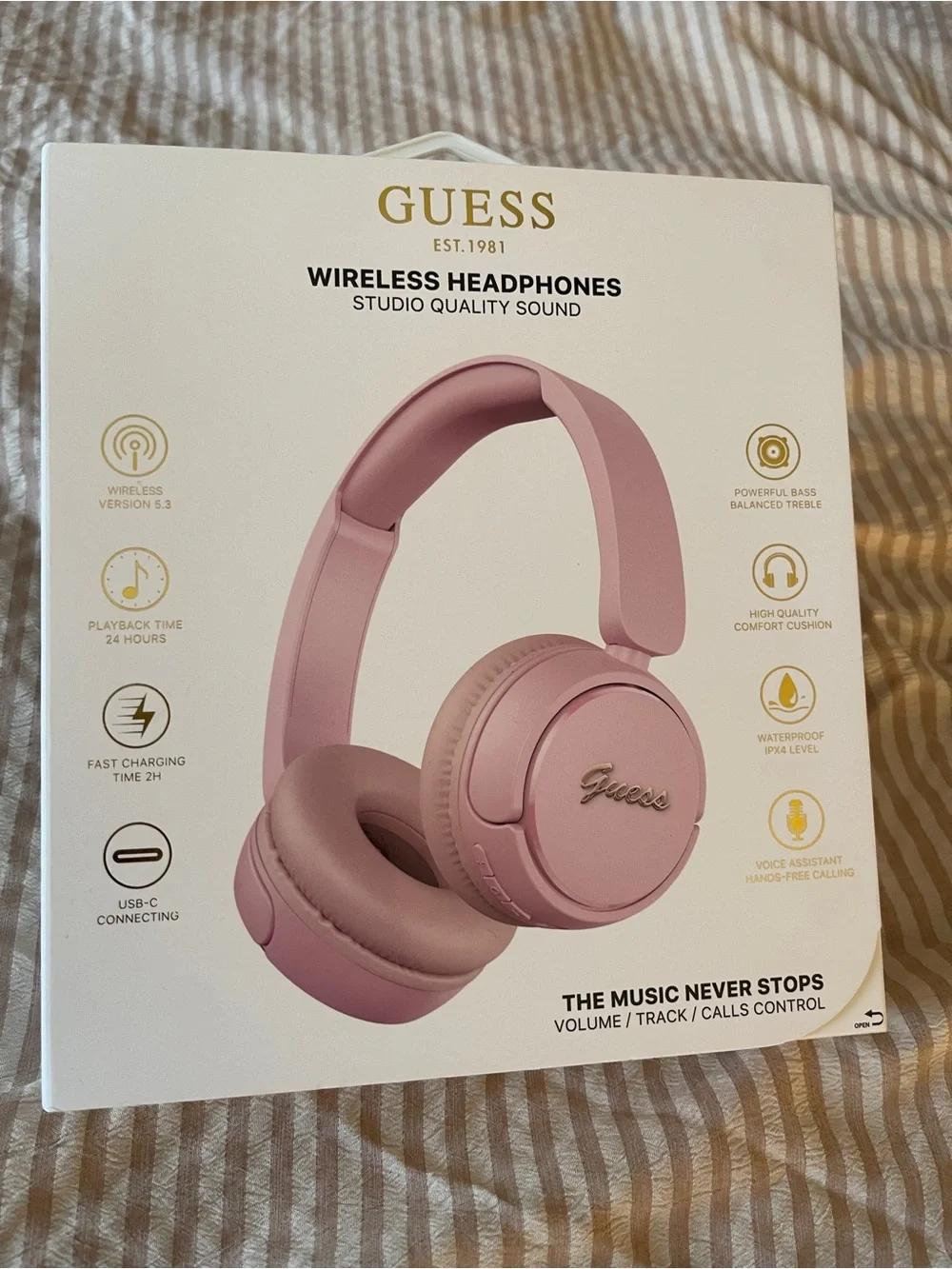 Guess Pink Over-Ear Headphones with Gold Logo